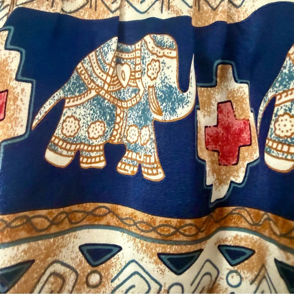 EUC Voom by Joy Han Elephant Print Boho Mini Skirt 100% Silk - Picture 3 of 7